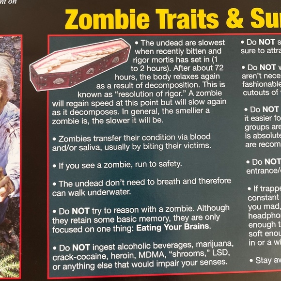 Zombie Survival Guide Laminated Poster College Wall Room Decor Sz 24x36 inch - Picture 6 of 7